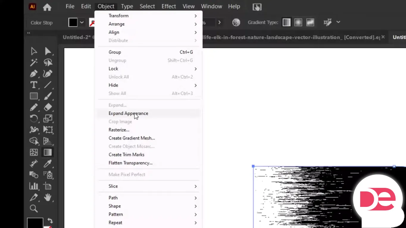 Object > Expand Appearance in Adobe Illustrator to finalize applied effects.