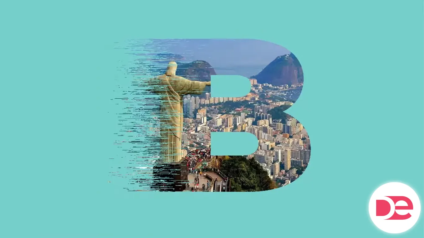 Finished Illustrator glitch text effect: photo-filled letter B with mezzotint distortion.