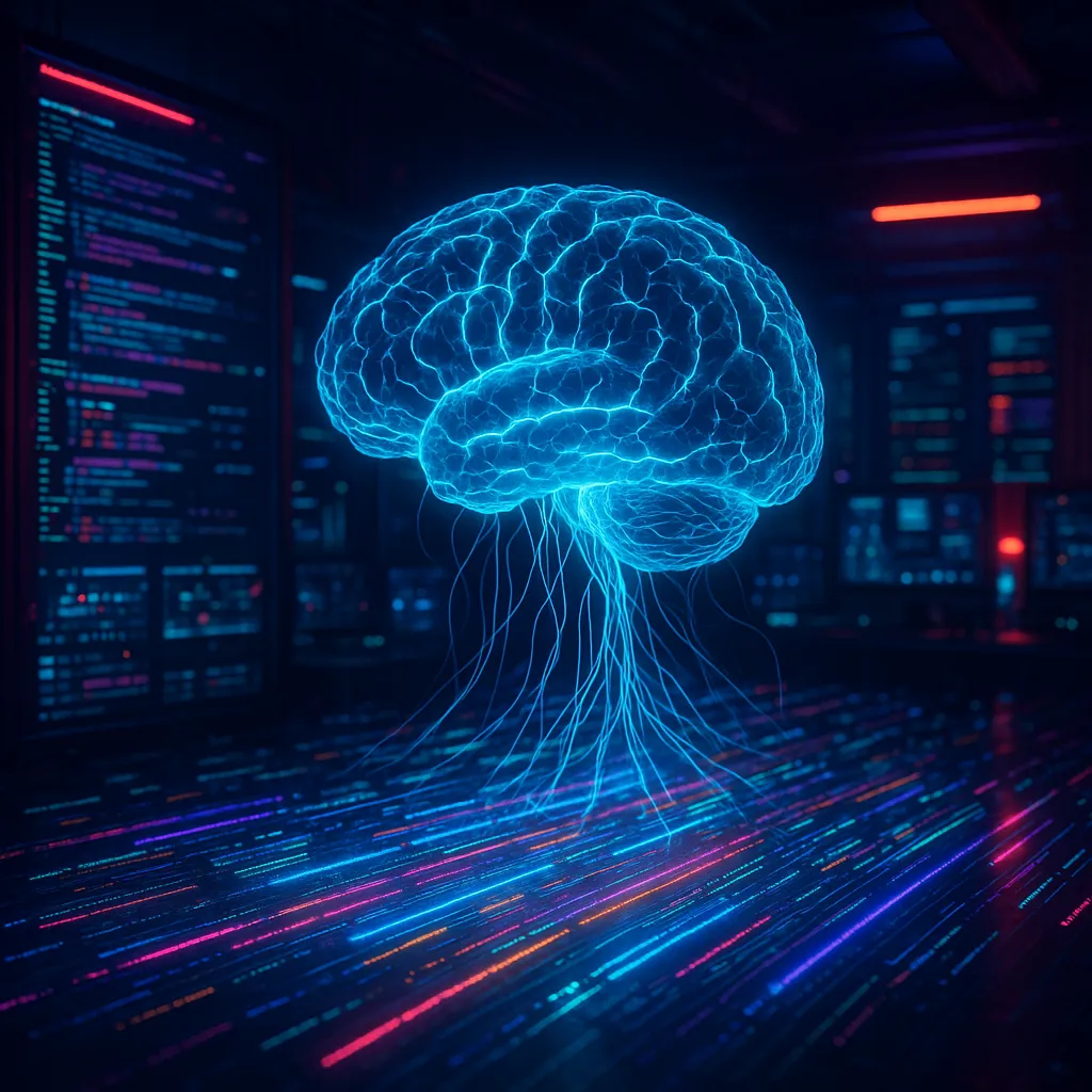 Illustration of an AI algorithm analyzing network traffic for vulnerabilities