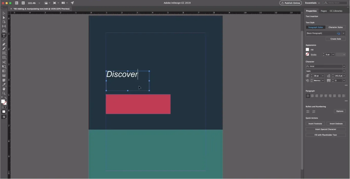 Text and image frames placed on a two-column InDesign layout with styled text.